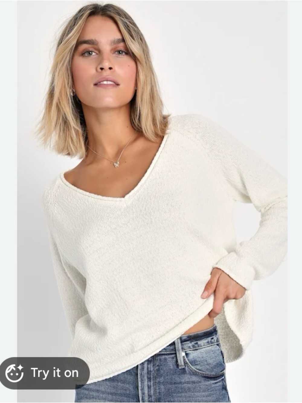 Abercrombie & Fitch Ivory V-Neck Textured Knit Sweater A&F Collection Slouchy XL